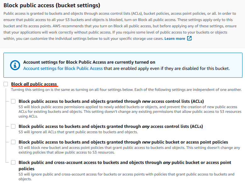 S3 Bucket allow public access