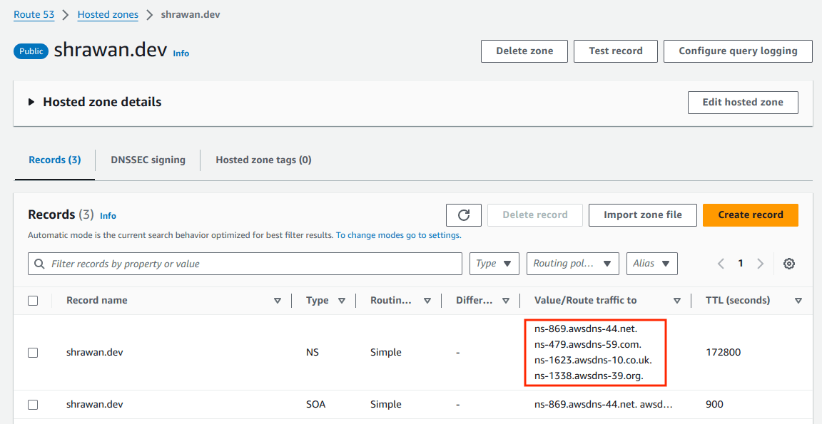 AWS: Route53 Nameservers